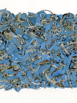 Blue With Silver Mixed Media Collage