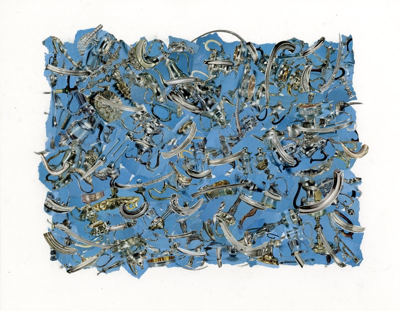 Blue With Silver Mixed Media Collage